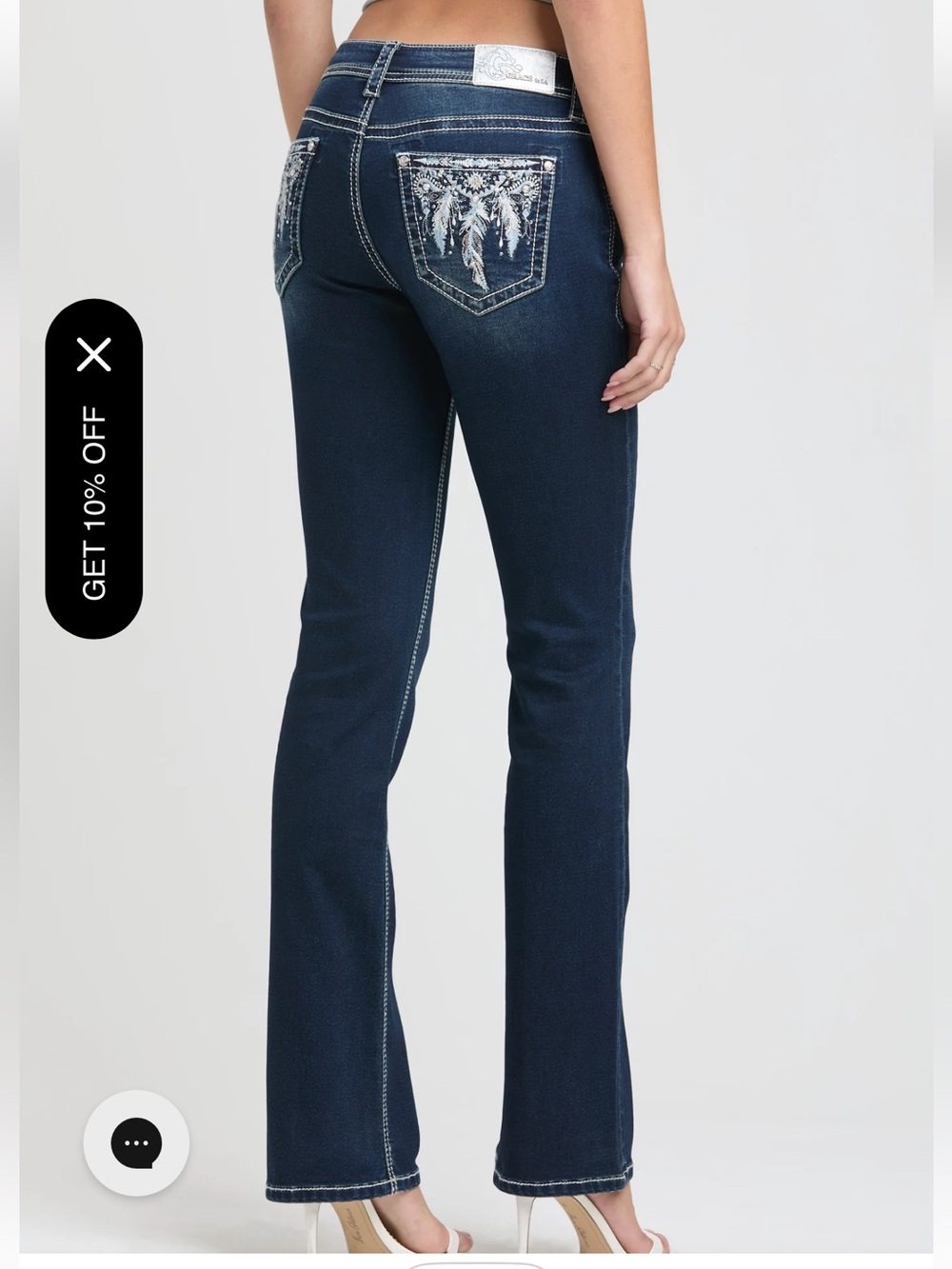 GRACE mid rise bootcut feather embroidery jeans size 29 tall